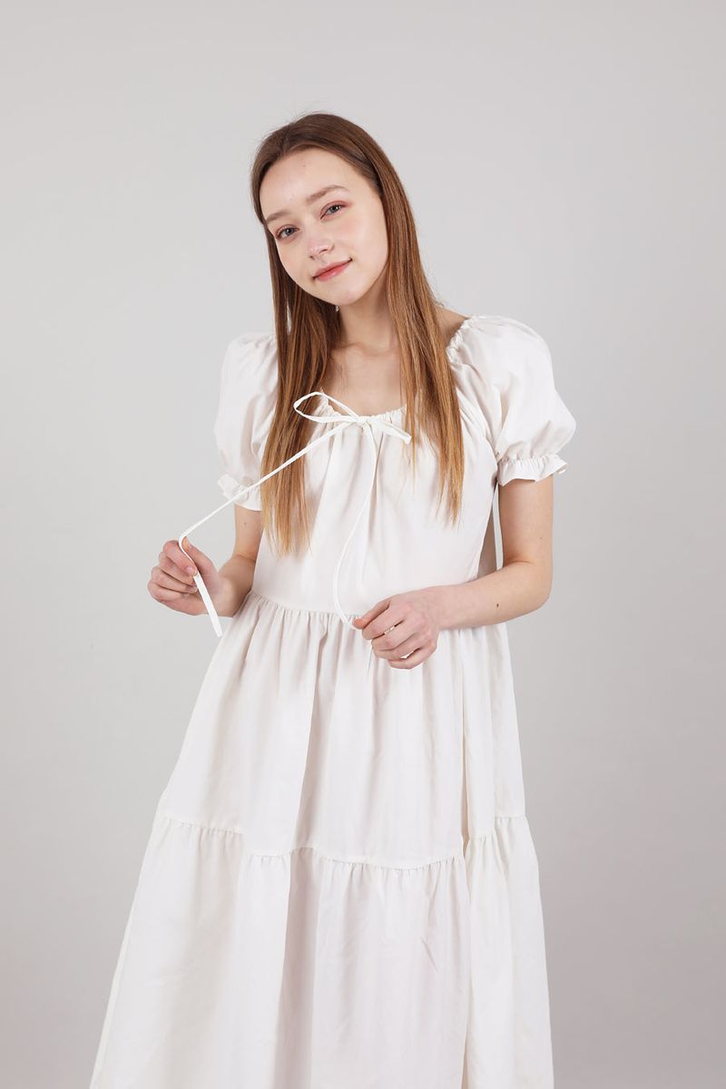 Romantic Shirring Long Onepiece Ivory