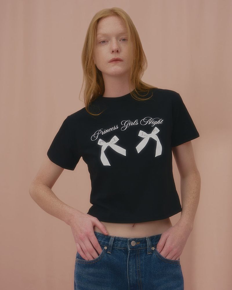 PRINCESS TWIN RIBBON CROP TSHIRT-BLACK