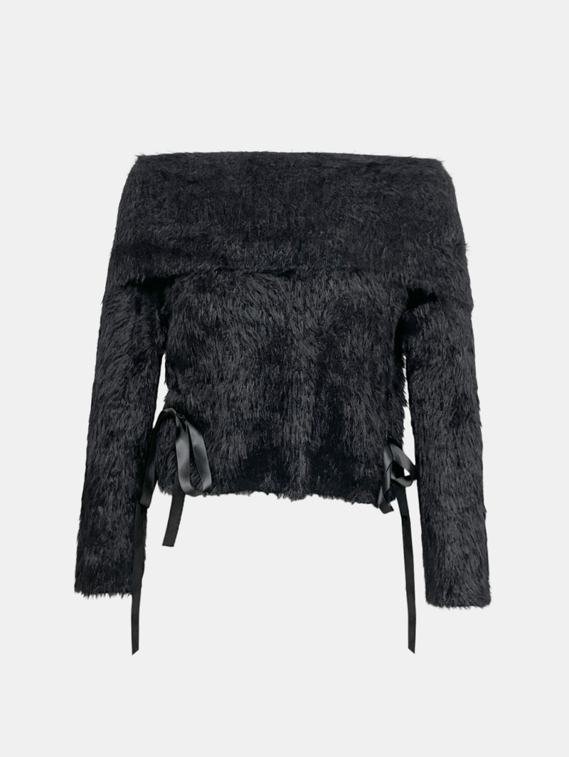Elle Ribbon Fur Shoulder Knit