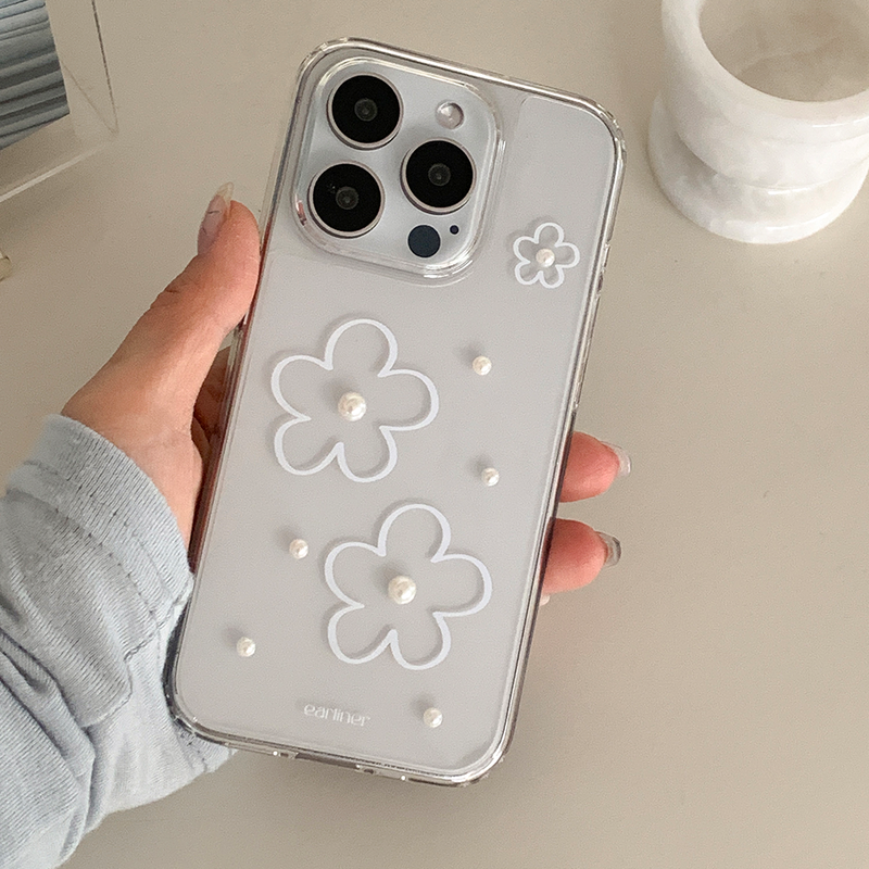 [handmade] white flower pearl jelly hard case