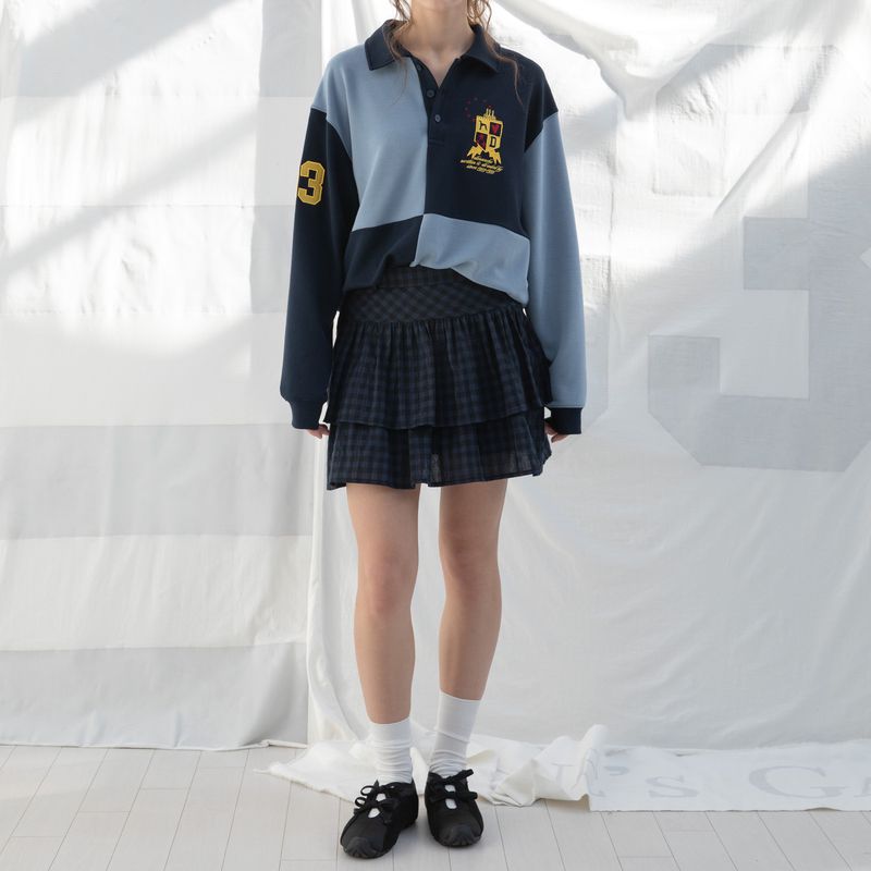 CHECK RUFFLE MINI SKIRT (NAVY)