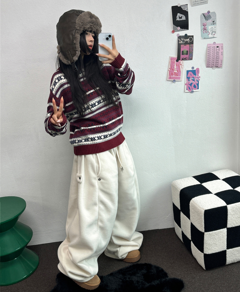 BOTH-SIDES FLEECE SNAP LONG PANTS 🧸🩵🤍6COLOR
