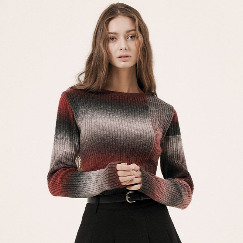 WOOL GRADATION KNIT TOP - RED & GREY