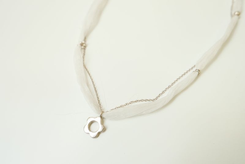 Silver925 flower organza silk necklace
