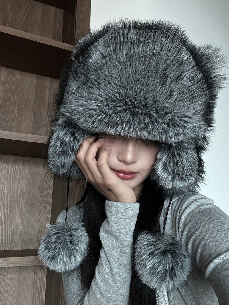 Mini tail soft fur eared fur hat (4 colors)