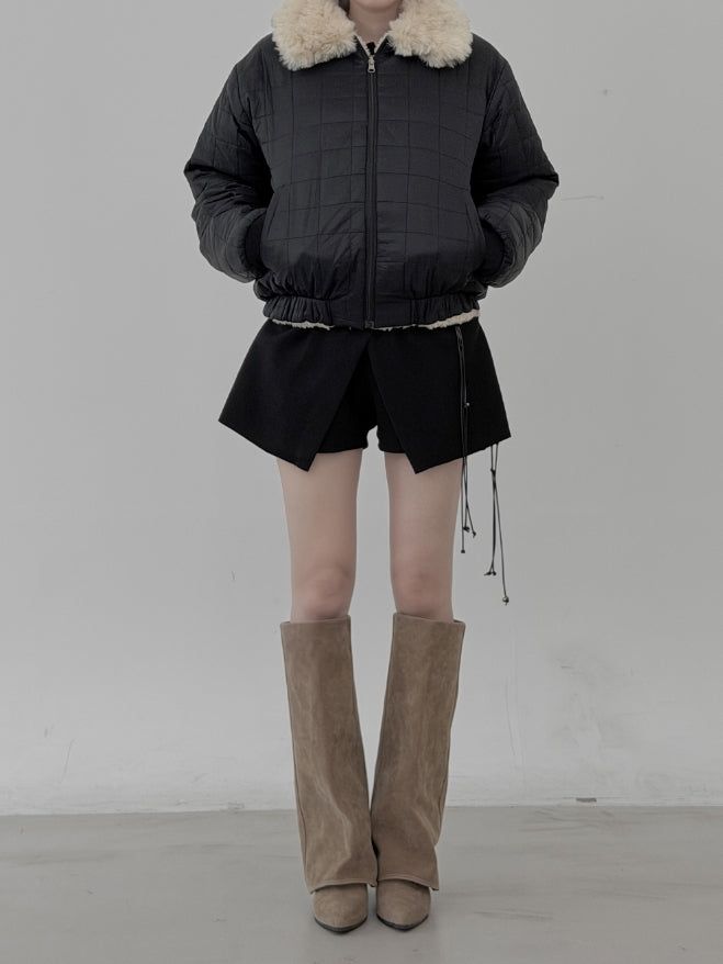 Reversible Fur Collar Quilted Dumble Jumper