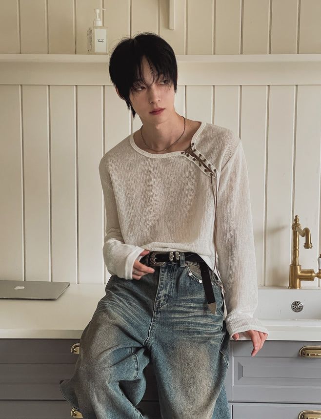 26SS★ [PLAN MADE] Loop Lace-up Boat Neck Knit