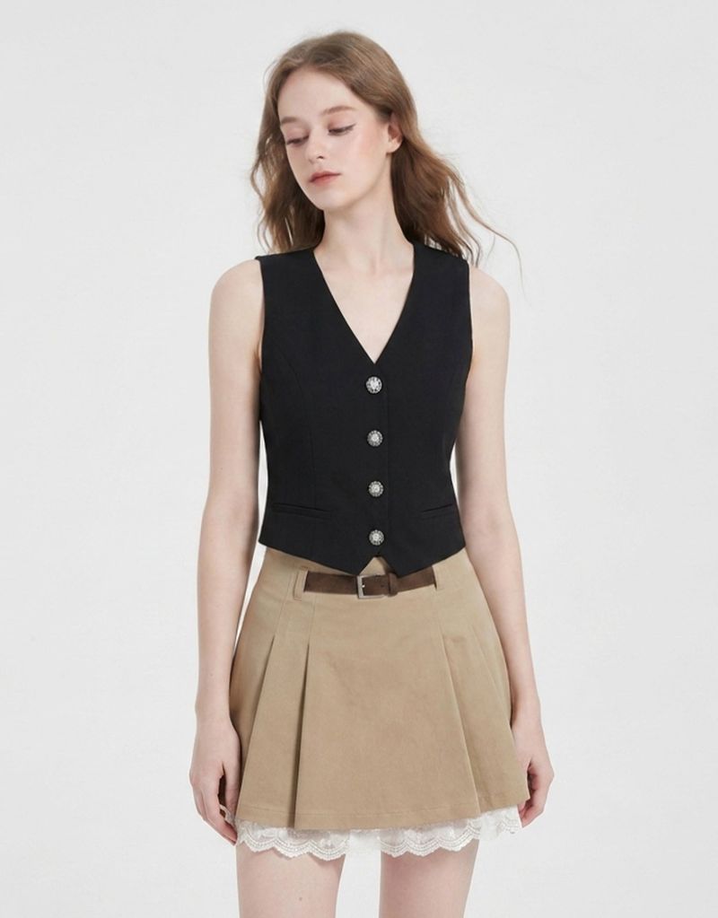 [PRE- FALL] Léa Lace Layered Pleated Mini Skirt Beige