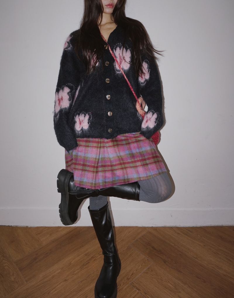 wool checkered midi wool skirt