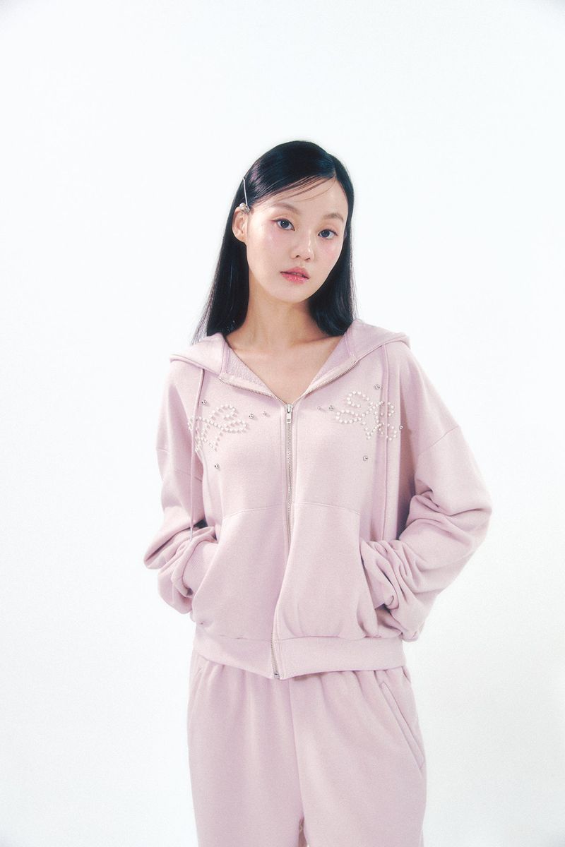 Pearl Hoodie Zip-Up Pink