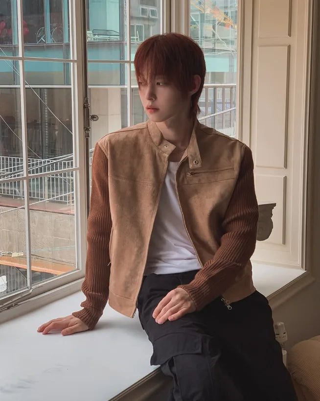 Laden Suede Knit Mix Crop Rider Jacket