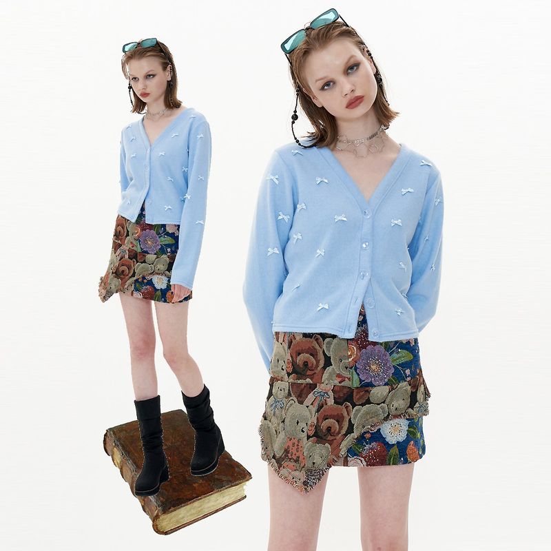 Jacquard Skirt [Blue_Bear+Flower]