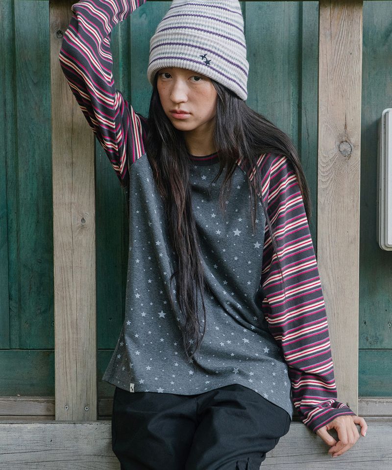 cavish（カビシ）の「STRIPED STAR RAGLAN LS TEE PURPLE(CV2GFFT561A)（Tops）」