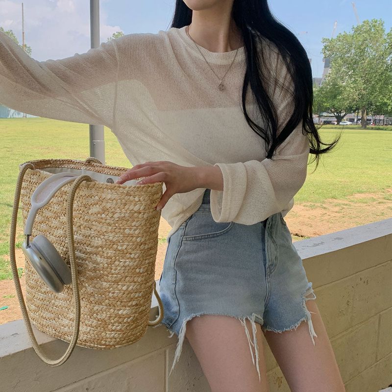 [Bellide made] See-through Bookle Linen Summer Knit T-shirt