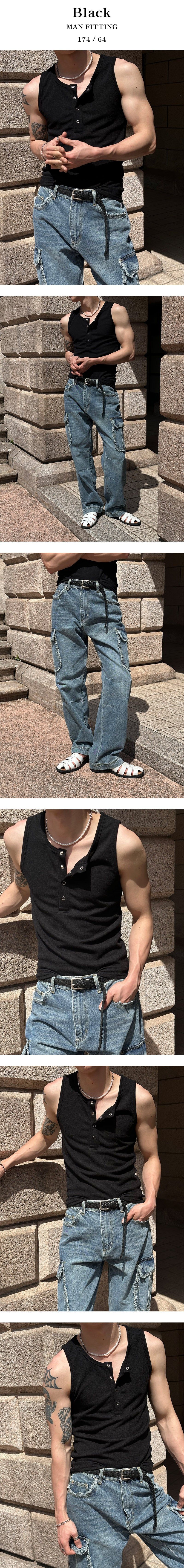 [BASIC ITEM] Henry neck botton sleeveless(3color)