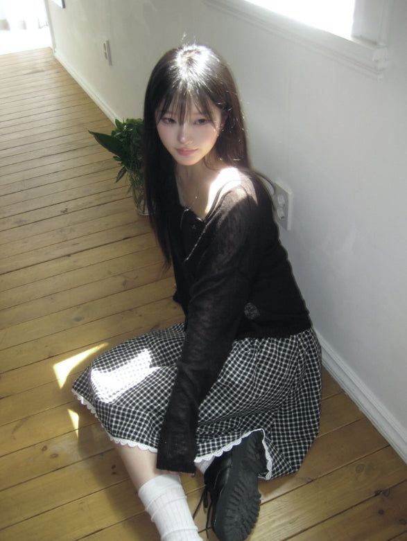 Buki Reversible See-Through Button Knit Cardigan