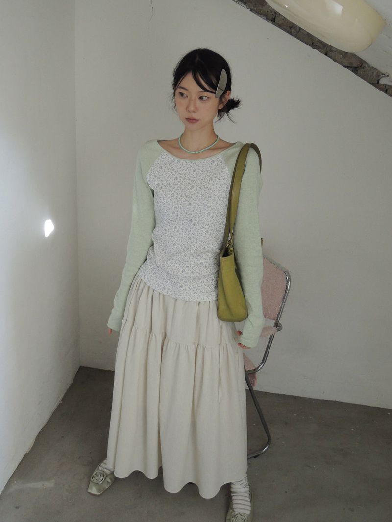 portraitseoul（ポートレイソウル）の「[prts made] サイドストリングロングスカート (ミントストライプ) (バイオウォッシュドコットン)（スカート）」