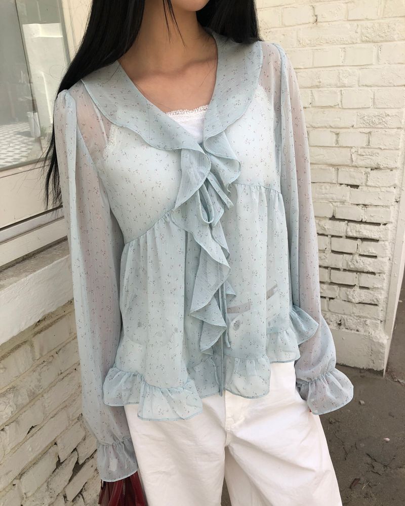 WONDER WONDER（ワンダーワンダー）の「Mauve Frill Sheer Blouse（Tops）」