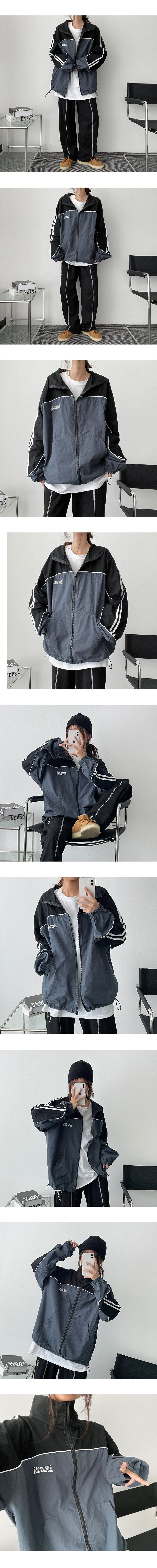 Wild Line Color Arrangement Track String Zip-Up Jumper
