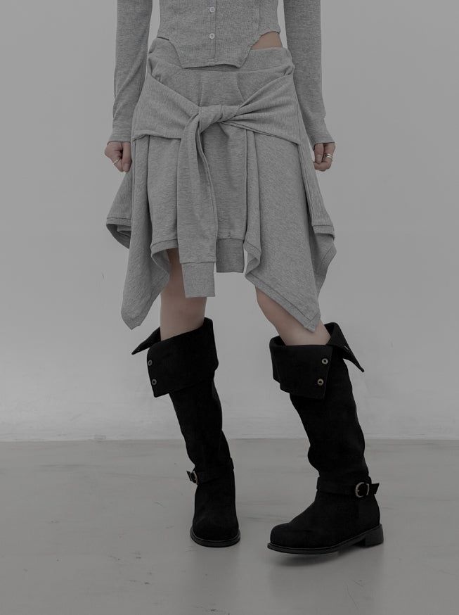 Knotted Unbalanced Sweat Midi Skirt