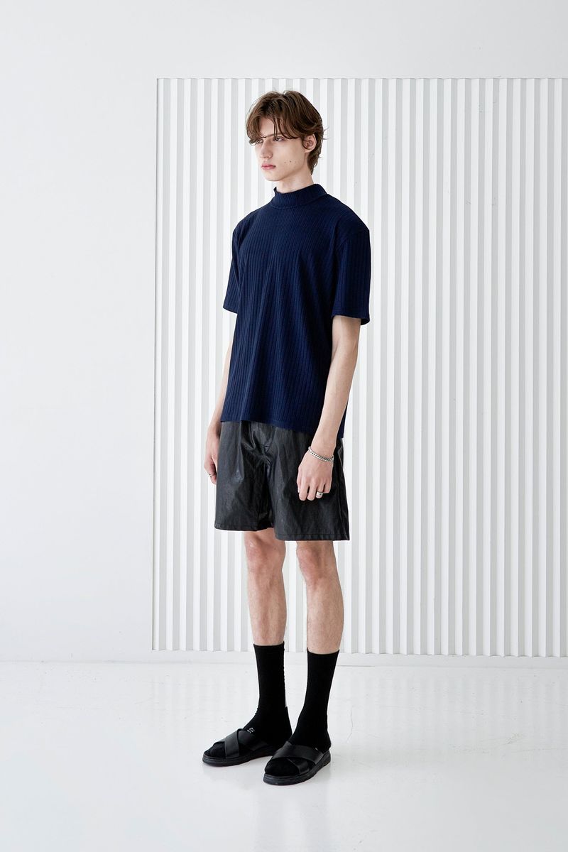 RIB MOCK NECK HALF T-SHIRT NAVY