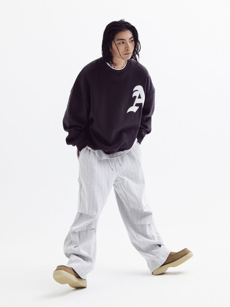 Stripe parachute denim Pants White