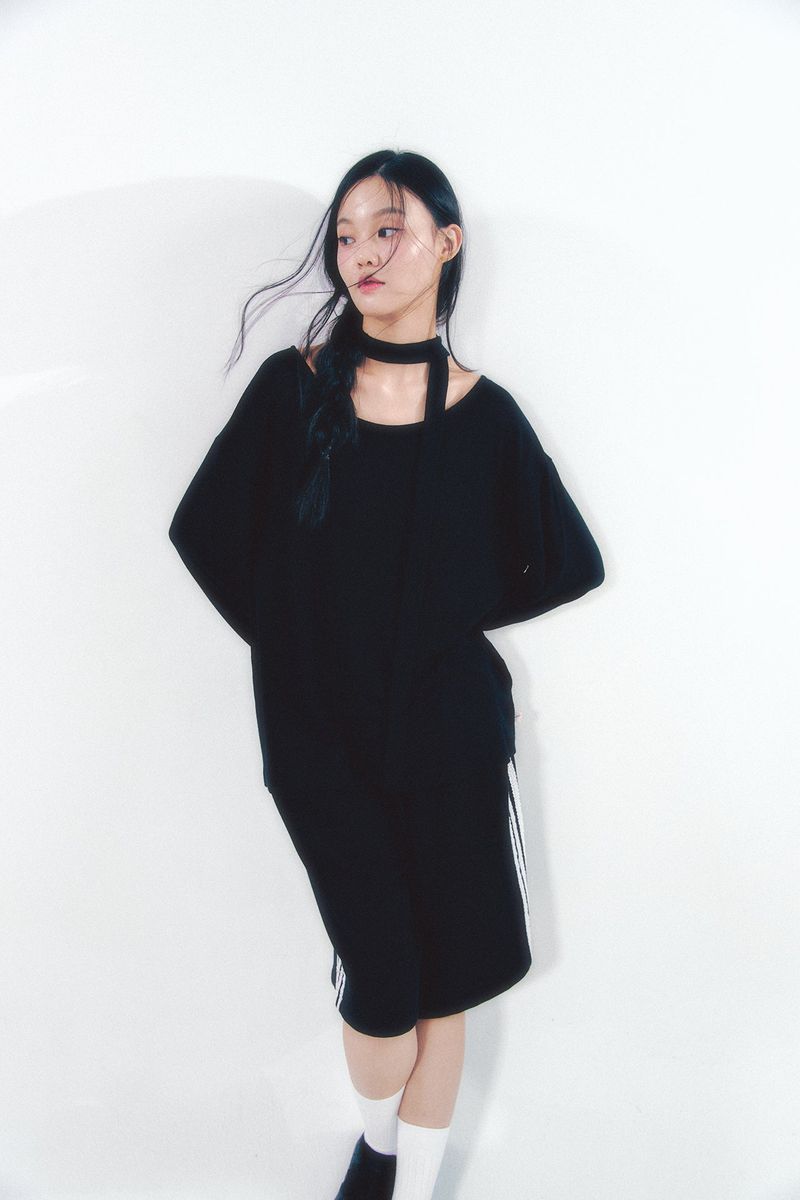 Knit Tie Long Sleeve Set Black