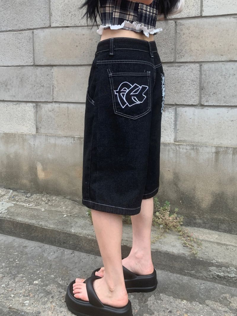  [🖤MD PICK] Backline Back Point Bermuda Denim Pants (Black)