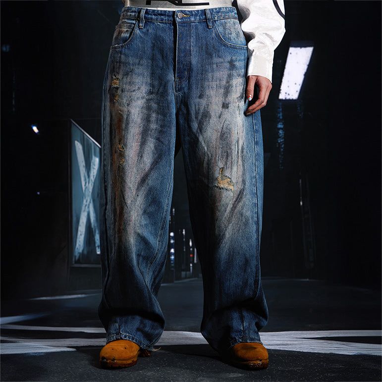 SEXXDEVIL Mud-dyed graffiti washed distressed jeans
