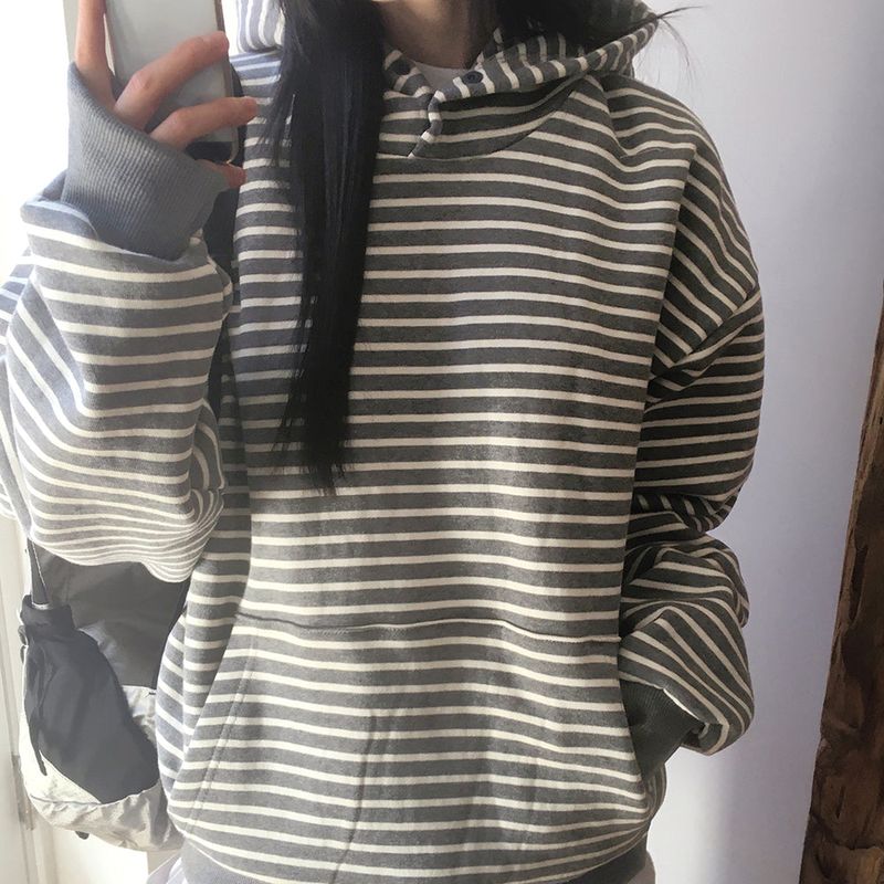 コユウボタンストライプウォーマーフード付きTシャツ