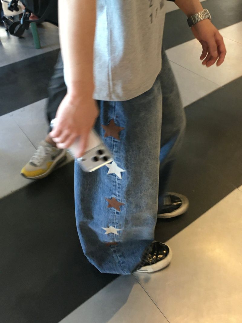 Kaz Star Embroidered Wide Denim Pants
