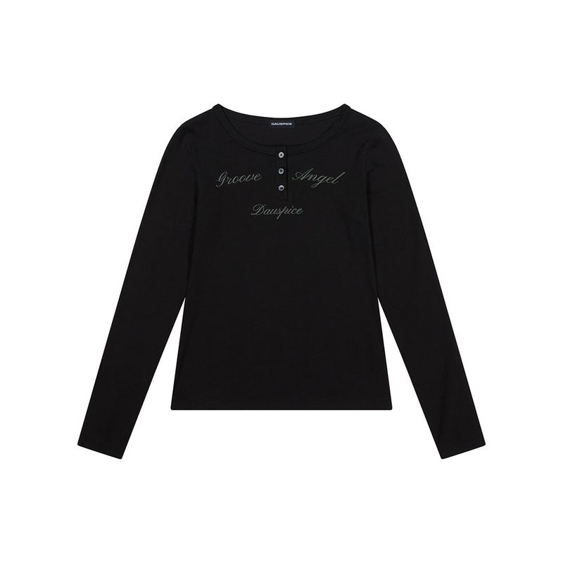 (DUC) GA Henley-Neck Long Sleeve Black