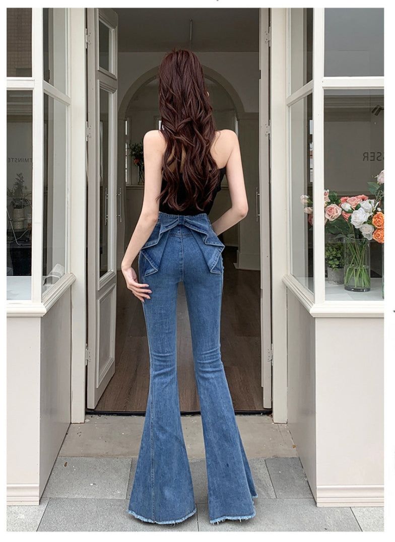 Ribbon Detail Denim Flare Pants
