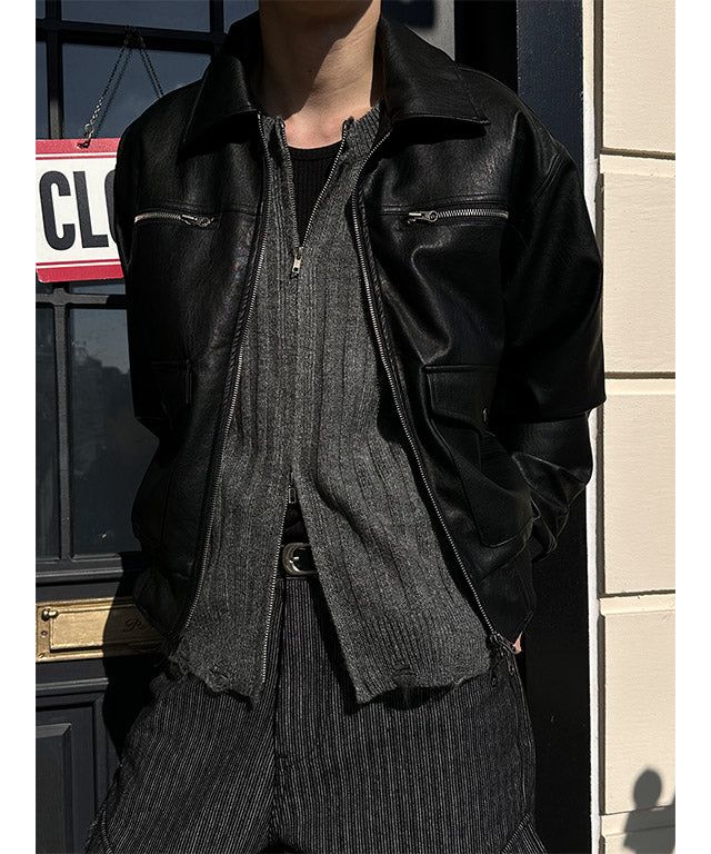 [F/W] Western crop leather jumper(2color)