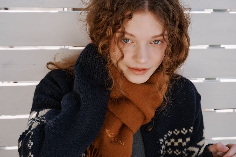 Fringe wool muffler (Red)