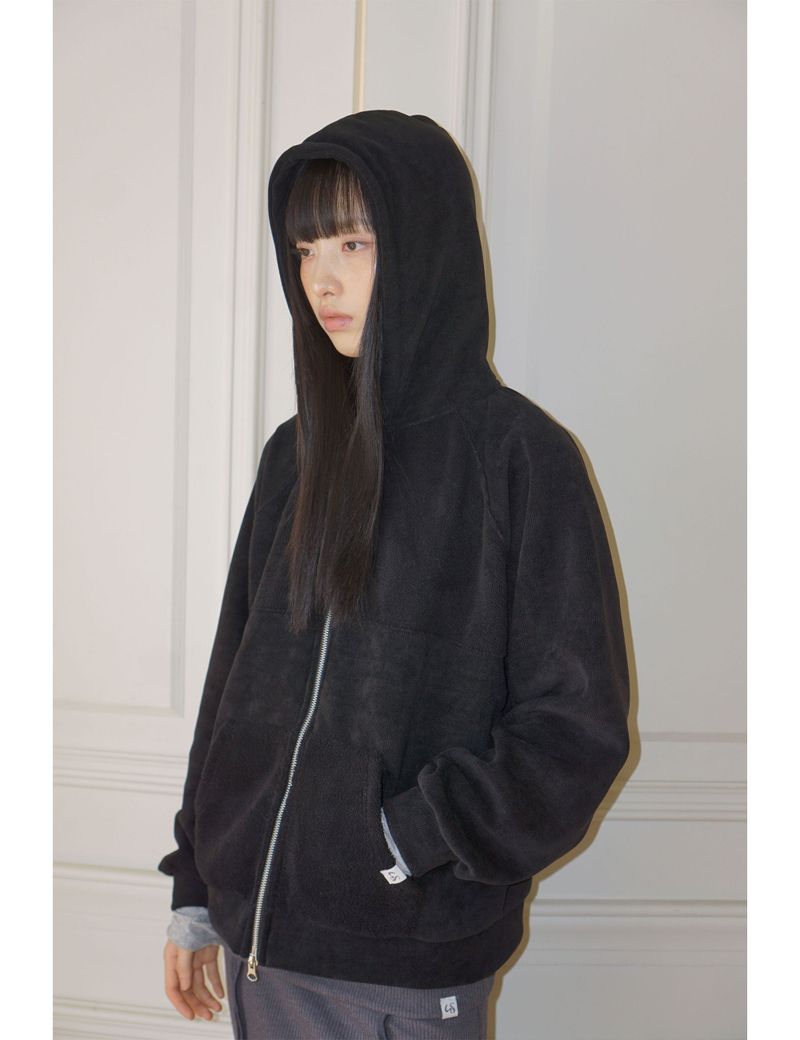 FLEECE HOODIE ZIP-UP(BLACK)