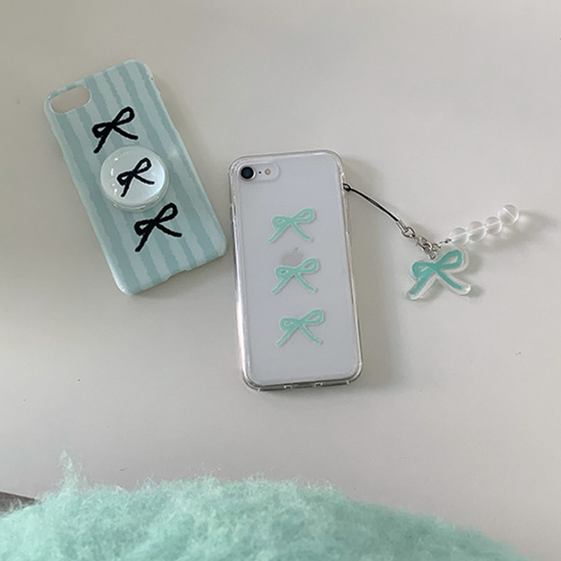 [セット] プレゼントシリーズ：ミントリボンフォンケース + スマホグリップ