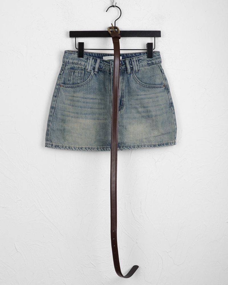 [Belt set] Jerik vintage washed denim mini skirt