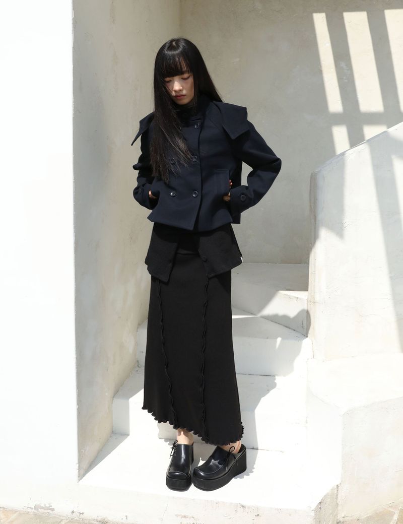 RIBBED LONG SKIRT(BLACK)