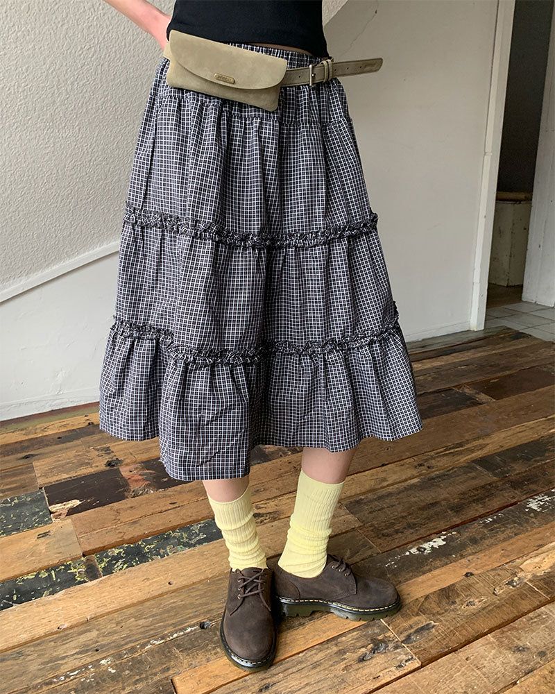 BEIDELLI（ベイデリー）の「[ORIGINAL] Moel Cancan Check Midi Skirt（Skirts）」
