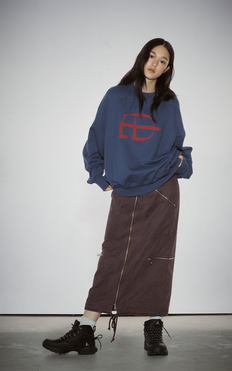 WASHED 2WAY ZIP SKIRT_BROWN
