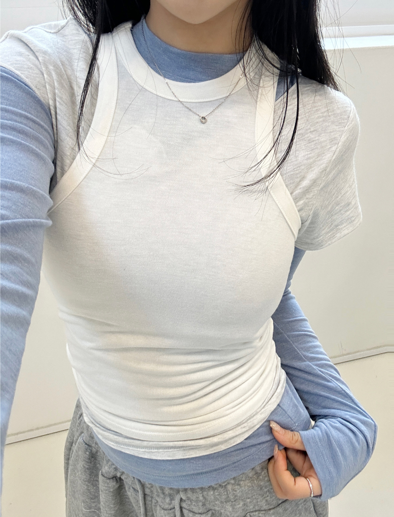CCORTTI（コルッティ）の「3SET Slim Layered Top Set (Long Sleeve / Short Sleeve / Tank) 💙🩷🖤 3COLOR（Tops）」