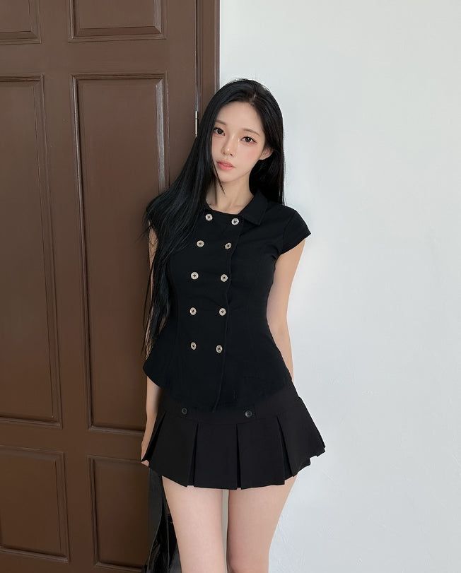 Izzet Button Pleated Mini Skirt