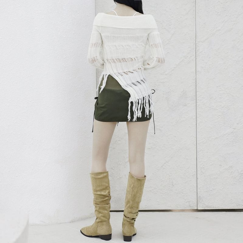 [NONCODE] Rumble Off-Shoulder Unbalanced Knitwear