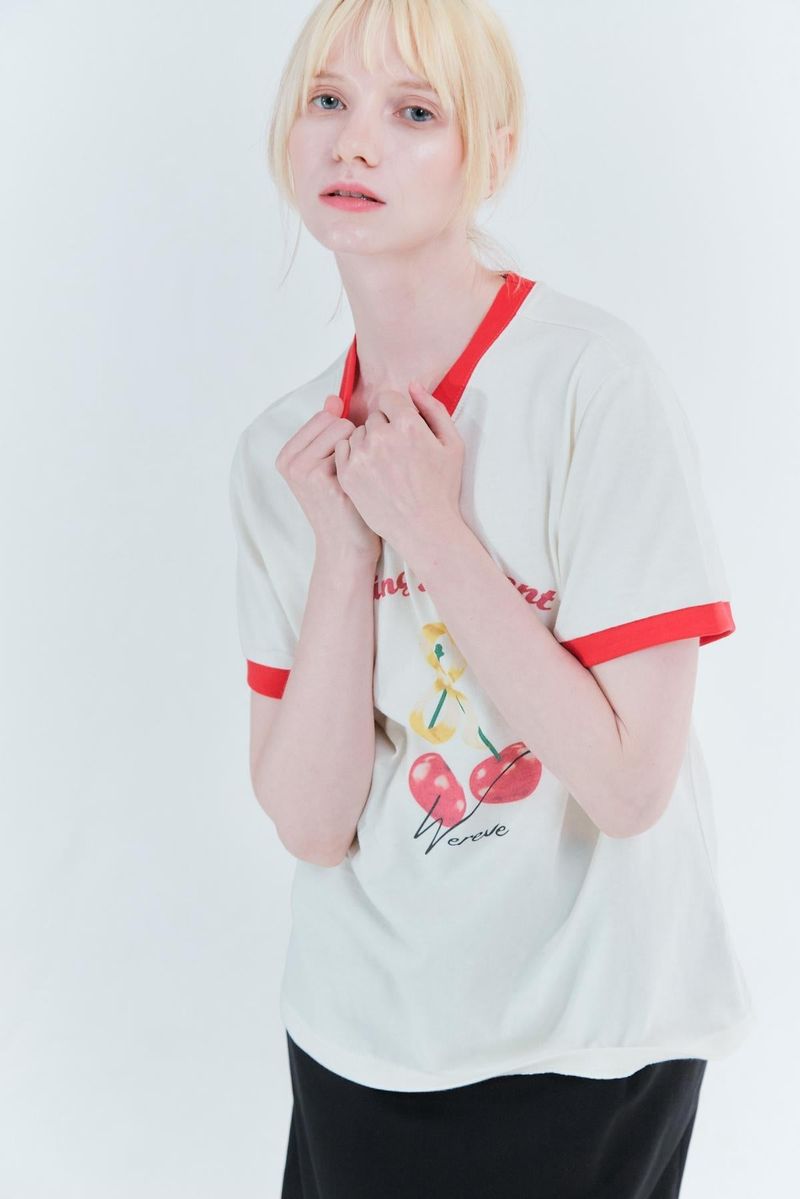 Cherry ringer t-shirt_cream/red