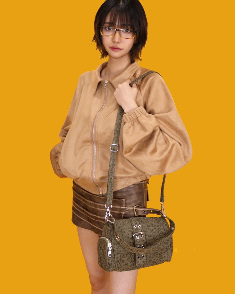 leopard jake buckle cross bag (3color)