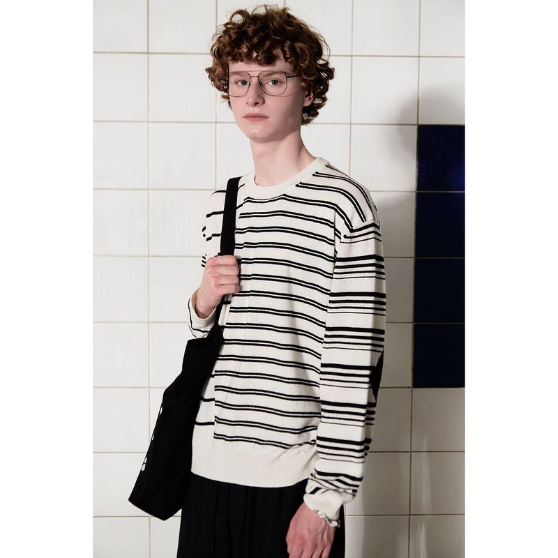 ARGYLE ELBOW STRIPE KNIT / IVORY