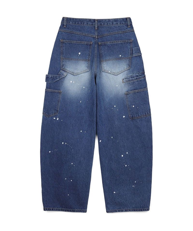 Curved Double Knee Denim Pants - Deep Blue