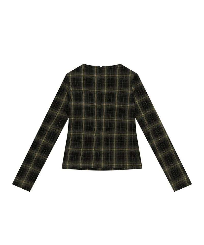 Twisted Check High-neck Top _ KHAKI