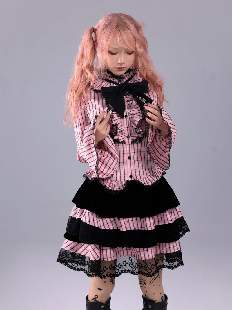 EVIL TOOTH Velvet Quartet Striped Symphony Notes Elements Old-fashioned Fluffy skirt